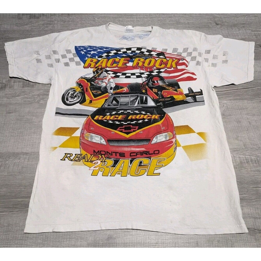 Vintage Men's Race Rock Orlando Shirt Sz XL All Over Print Single Stitch White